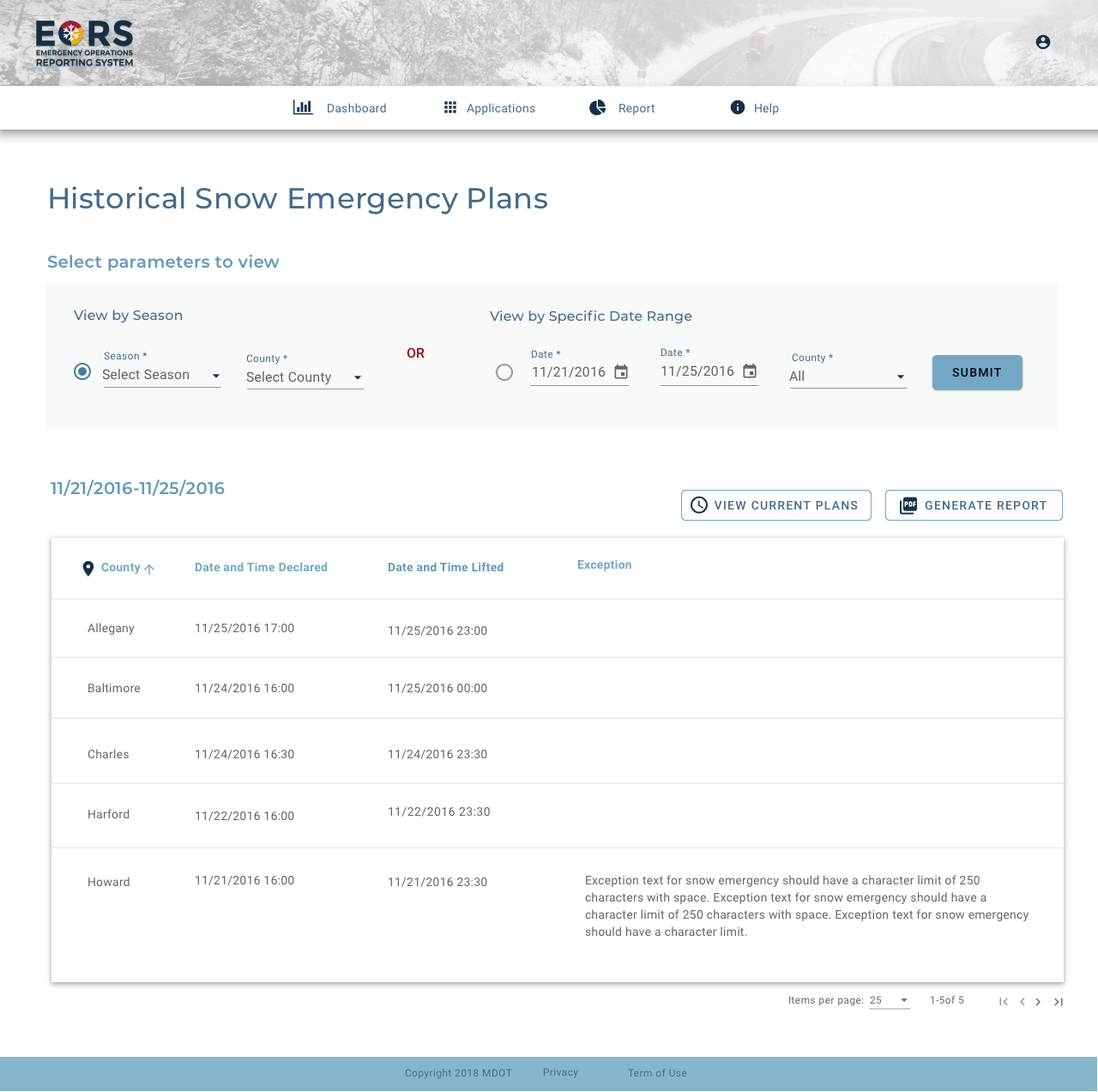 EORS Snow Emergency Plan View History