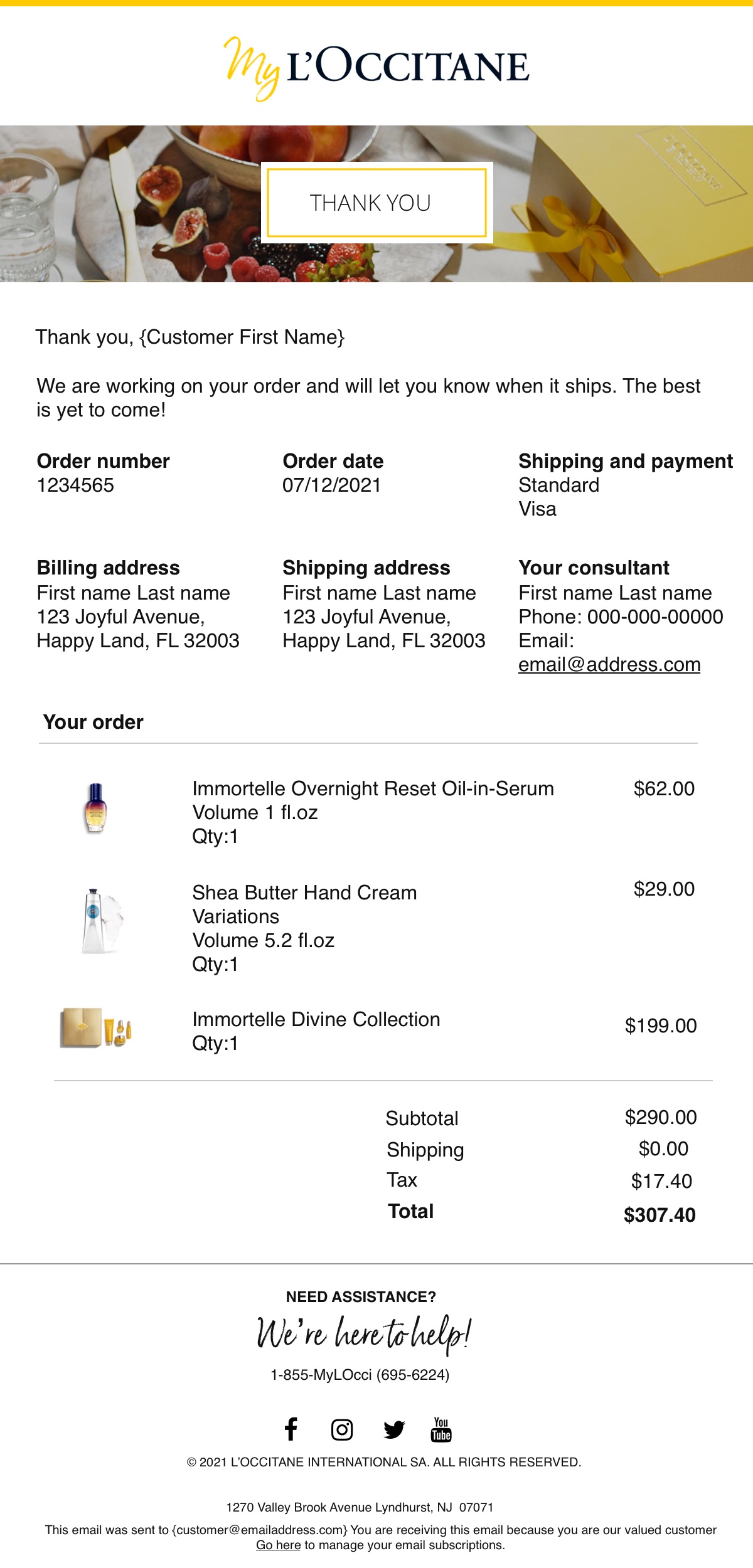 My
										L'Occitane Order Confirmation Email